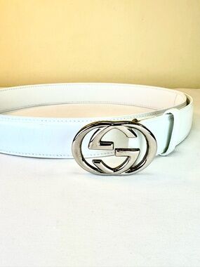 Gucci GG Marmont Interlocking G buckle Belt white leather fits 28.5-31.5”